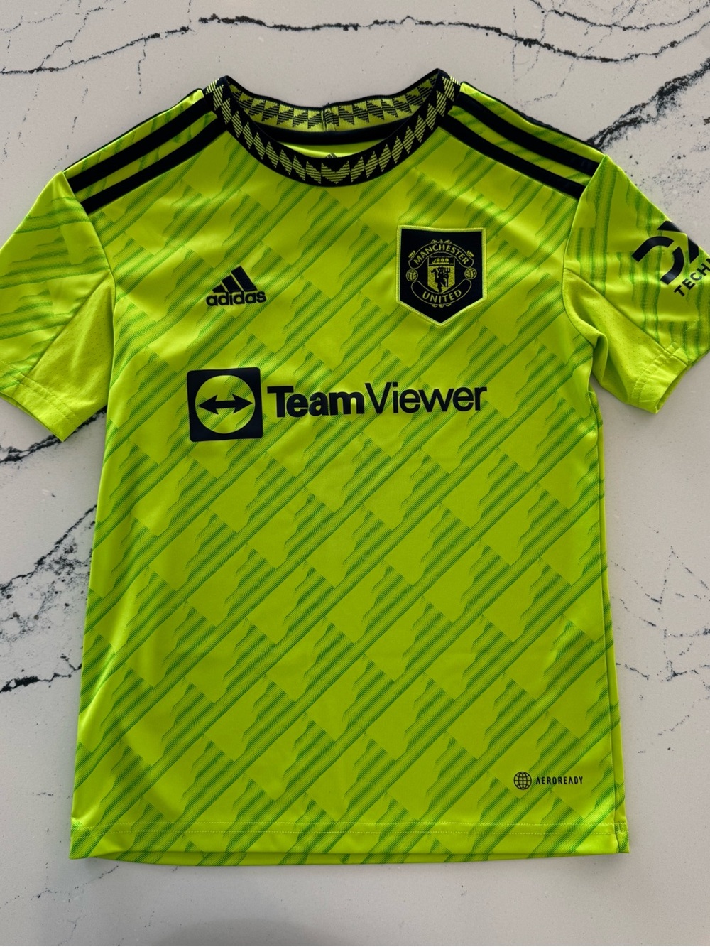 adidas Neon Green Manchester United Youth Training Jersey with Black Accents